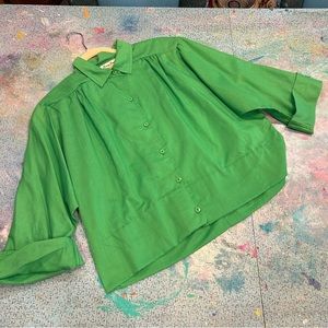 70s Kelly Green Cropped Button Down